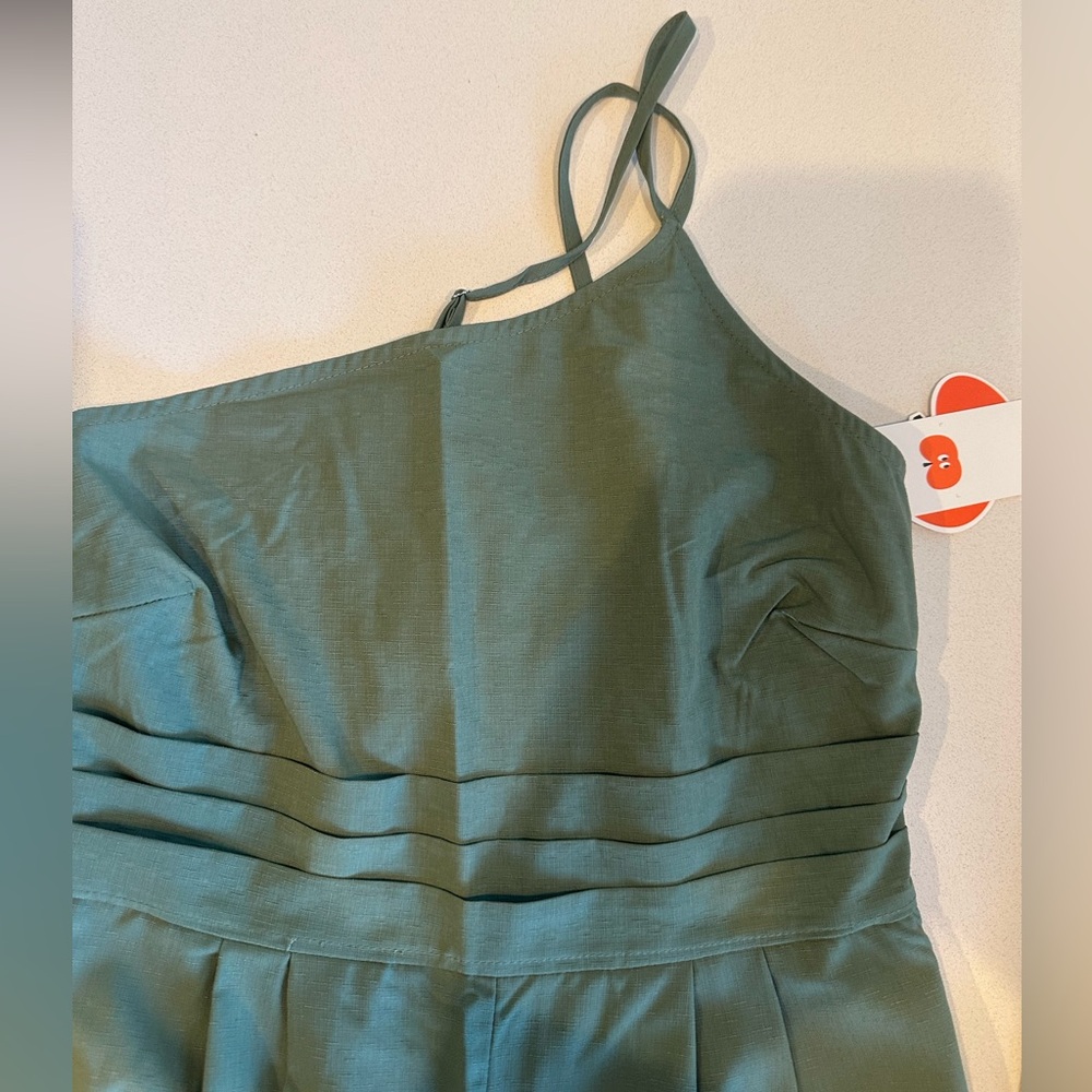ASYMMETRICAL NECK SOLID RUCHED JUMPSUIT